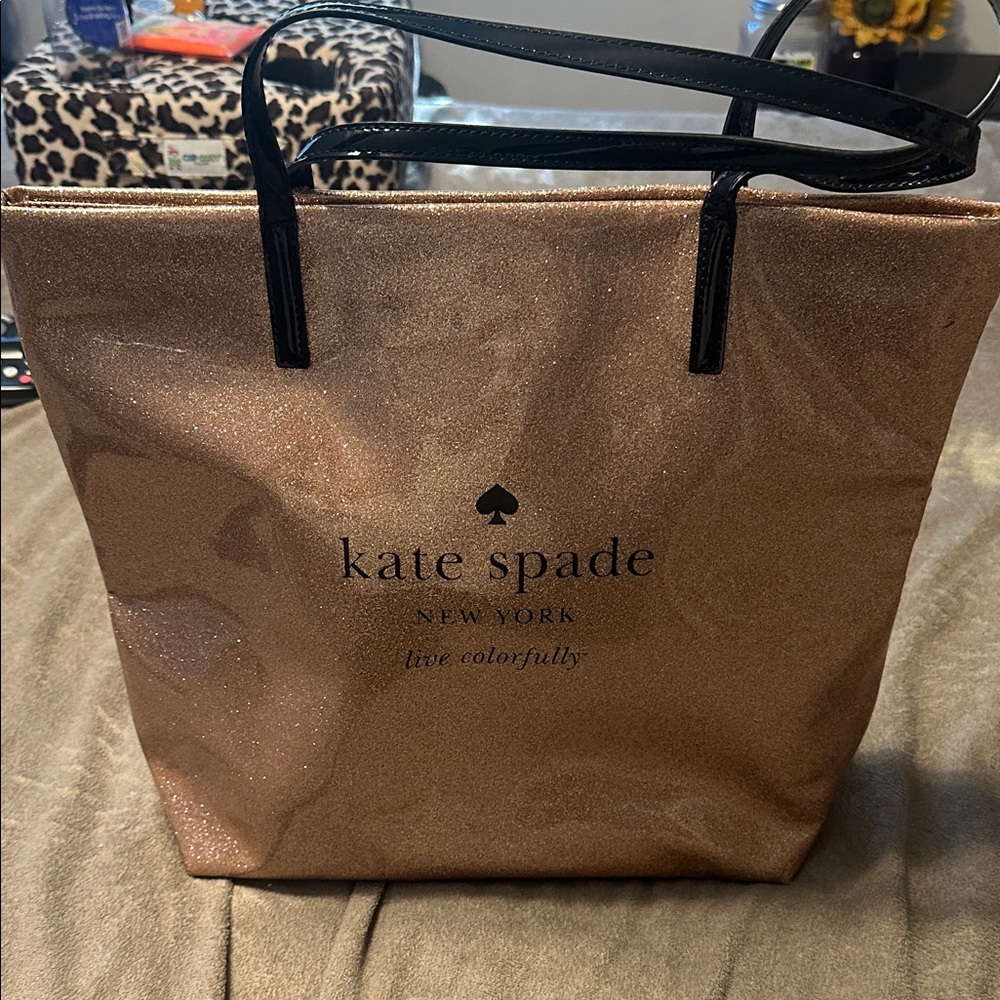 Kate Spade Sparkling Gold Tote with Black Handles